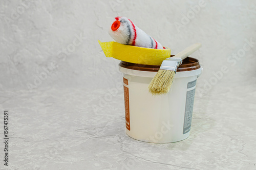 Painting Tools on Plastic Paint Bucket