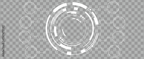 Futuristic HUD circles and infographic elements on transparent background, ideal for technology and data display