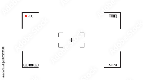 Camera Frame Viewfinder Overlay on Black Background. Vector