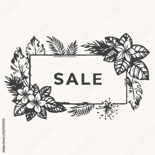 Banner with autumn flowers in the corners. Sales banner, flower shop sign, greeting card, Leaves on Nature Green Background