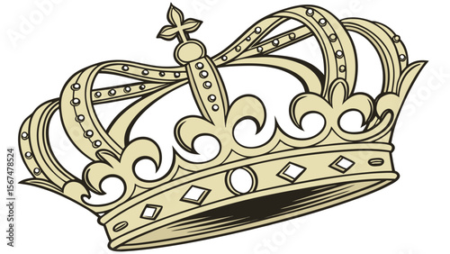 Illustration of an ornate golden crown with decorative elements and a cross on top of the crown