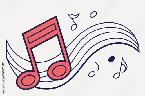 Coral music notes on navy blue staff lines musical