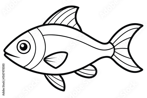 A simple clean line drawing of a fish line art black and white