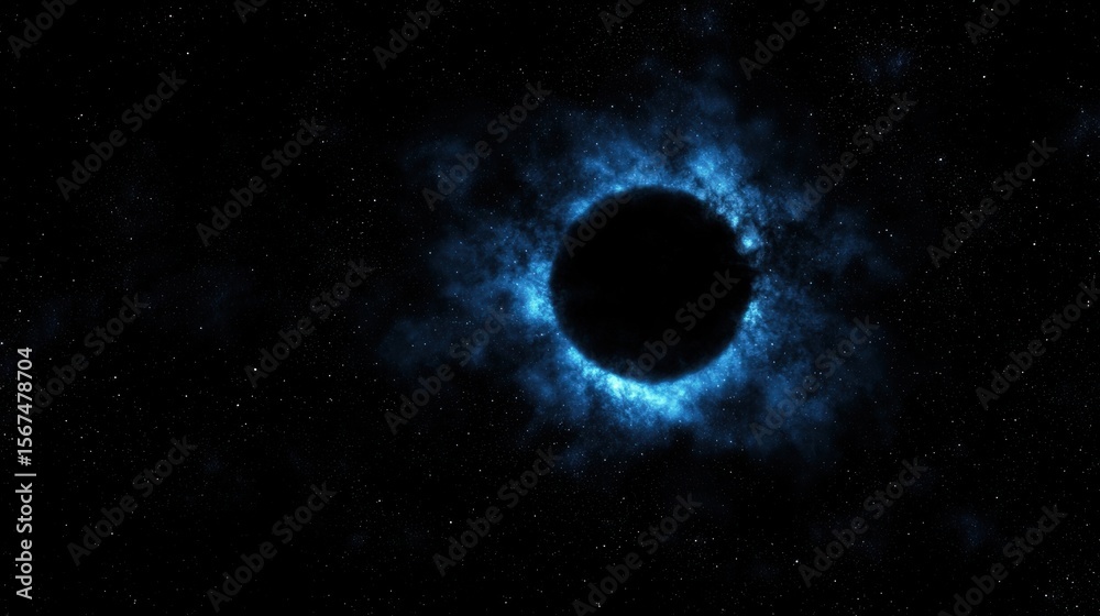 Fototapeta premium A black hole in space with a bright blue glow around it.