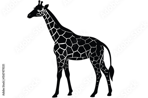 Black giraffe silhouette with white geometric pattern vector