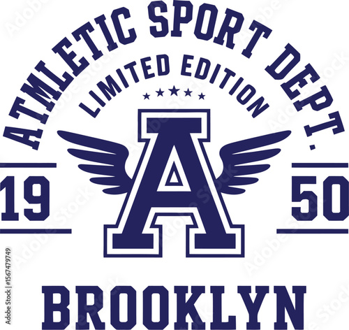 New York, Brooklyn t-shirt design. T-shirt print design in American college style. Athletic typography for tee shirt print in university and college style. Vector