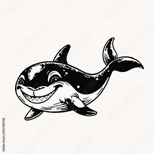 Cute whale cartoon character isolated vintage animal illustration