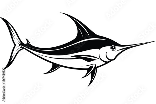 Stylized black marlin illustration simple bold design fish ocean