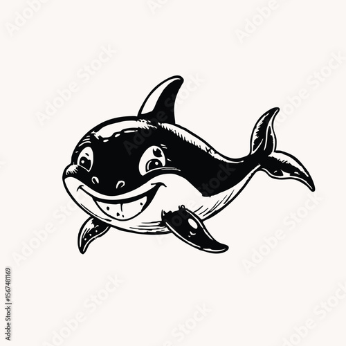 Cute whale cartoon character isolated vintage animal illustration