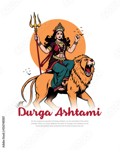 Happy Durga Ashtami Festival Celebration with Goddess Durga Illustration on Navratri Maha Ashtami