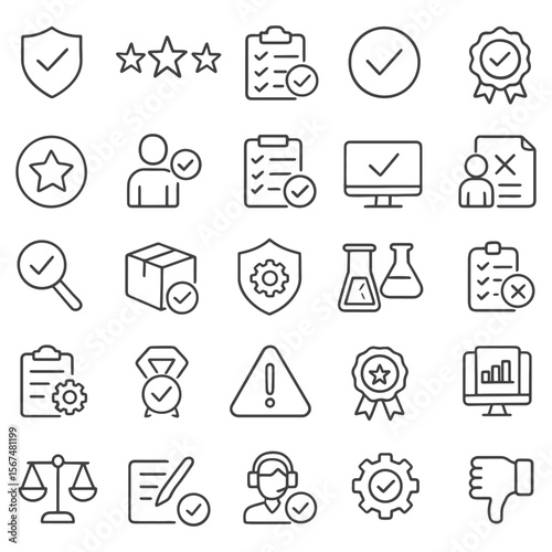 Quality Control Line Icons set collection.