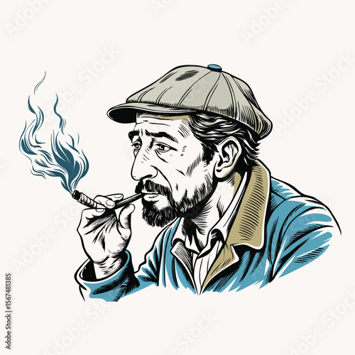 Hand Drawn vintage hipster sailor with thick beard and pipe Coloring Page for Creative Kids