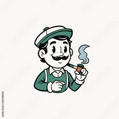 Vintage sailor smoking cigar illustration