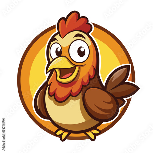 Cartoon funny brown hen with little yellow chicken minimalist head logo, Icon, element. Vector illustration