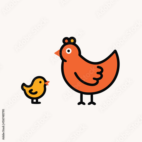 A cartoon with her baby chicken with mother hen vector cartoon illustration isolated on white background