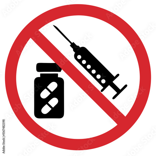 It is prohibited to bring medications and syringes into this area with a cautionary sign
