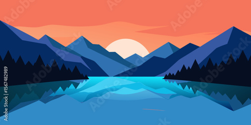 A scenic summer mountain landscape with a tranquil lake reflecting the sky and snow-capped peaks