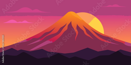 Mount Fuji's peak reflects the changing sky, a picturesque Japanese landscape from vibrant sunrise to serene sunset, with snow-capped beauty mirrored in the lake