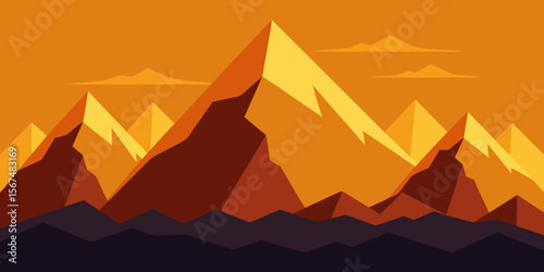 Egyptian desert landscape at sunset with Giza pyramids and a lone camel silhouette, vector illustration