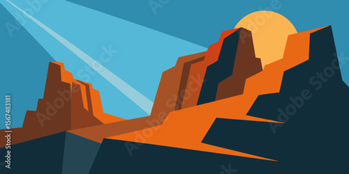 Vector illustration of an abstract city and nature landscape at sunset