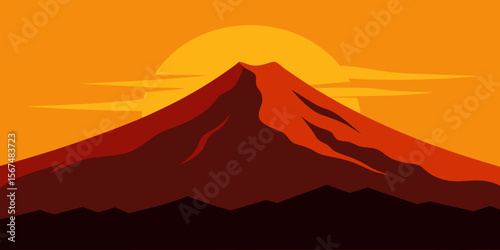 Majestic Mountain Sunset A Vibrant Landscape Illustration