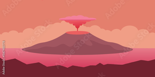 Erupting Volcano A Fiery Sunset Landscape Illustration