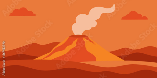Volcanic Landscape A Fiery Sunset Over a Smoldering Volcano