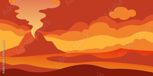 Fiery Volcanic Sunset A Stunning Landscape Illustration