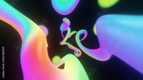 Psychedelic 3D colorful blobs flow organically across black background, suitable for trippy motion loops, music visuals, or modern digital art backgrounds.