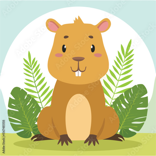 Cute capybara flat vector