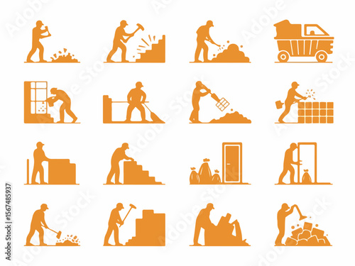 A diverse collection of construction icons featuring workers, tools, and equipment, perfect for business and design projects