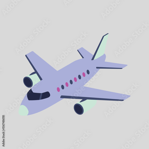 Flat Vector Passenger Plane Illustration in Flight Isometric Style

