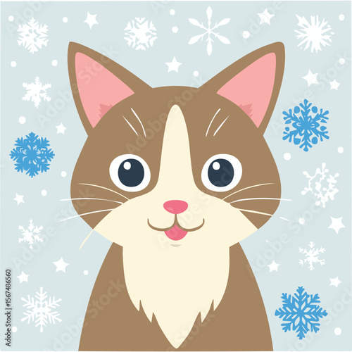 Cute snowshoe cat flat vector