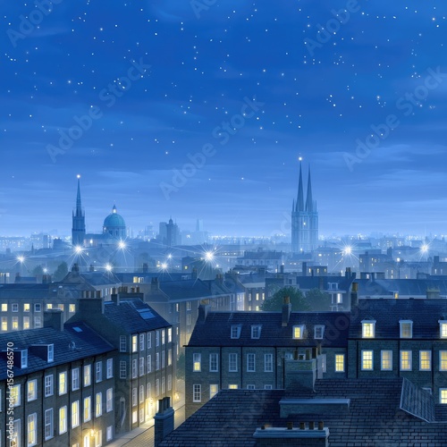 Night City Skyline with Starry Sky