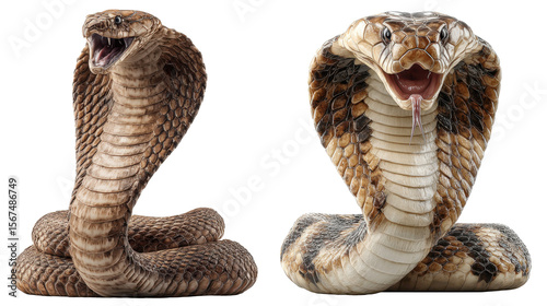 cobra snake with hood extended isolated on transparent background
