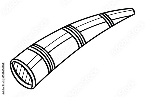 Black and white line drawing of a long horn musical instrument wind instrument