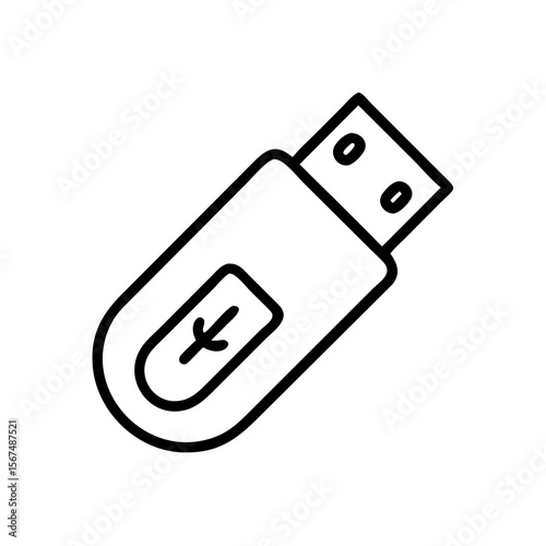 USB flash drive icon in minimal line art style on white background  