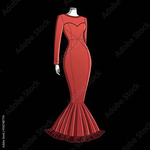 Plakat Silhouette Sleek Mermaid Long Sleeve Dress
