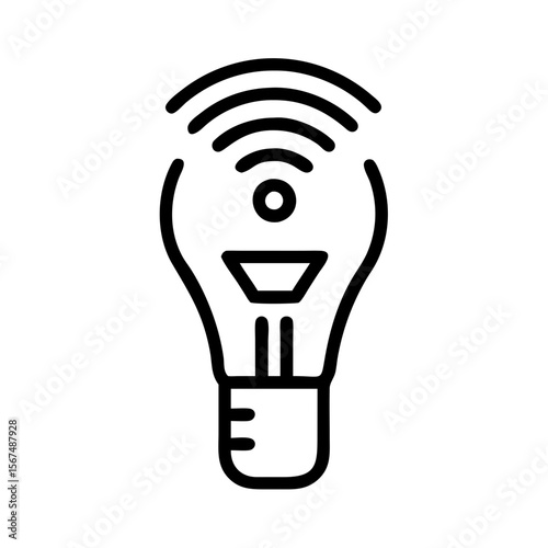 Wireless smart light bulb icon in minimalist line art style  