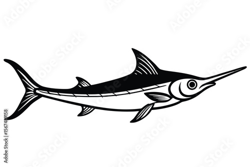 Stylized black swordfish illustration marine life ocean