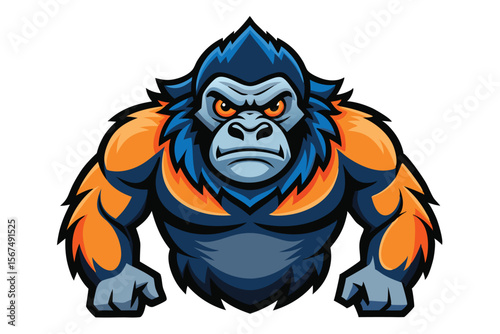 Fierce mascot gorilla with orange fur and intense gaze is ready for anything
