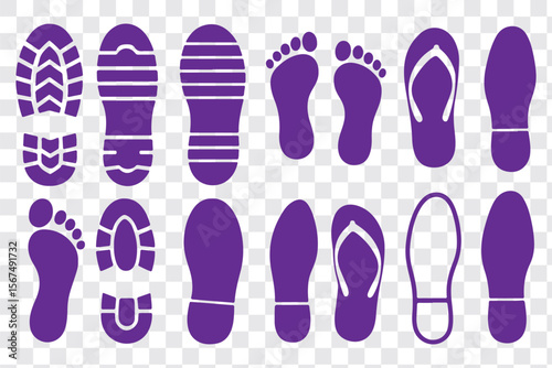 Footprint and shoe print icons set – vector illustration on white background. Vector Footprint Icons Collection Human, Shoe, Boot, and Sole Print Silhouettes Set 