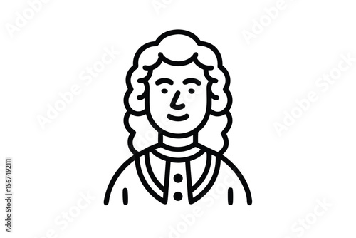 A simple line art illustration icon with the image of a musician. Medieval Europe. Beethoven. Bach vector illustration