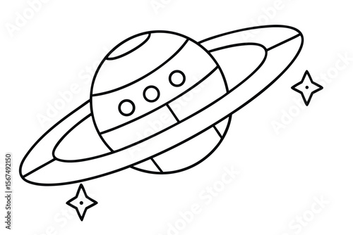 A space station line art vector illustration coloring page book