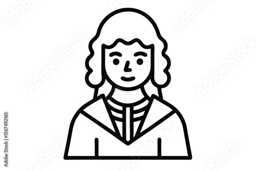 A simple line art illustration icon with the image of a musician. Medieval Europe. Beethoven. Bach