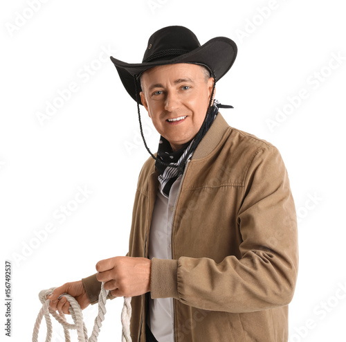 Mature cowboy with lasso on...