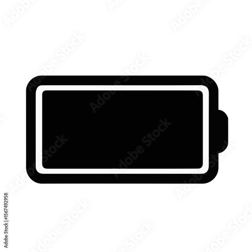 Empty Battery Level Indicator Icon. A simple, black silhouette icon of an empty battery, indicating a low or depleted power level