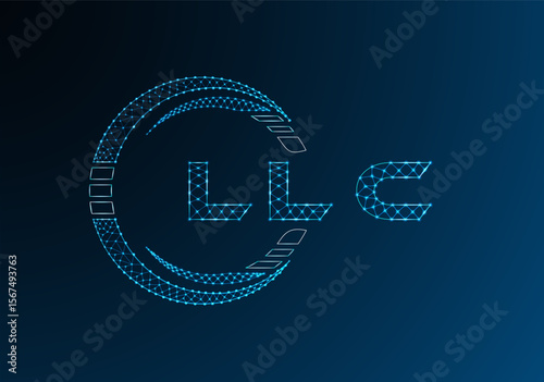 LLC low poly letter logo vector design. LLC lower poly logo design. Low poly logo.