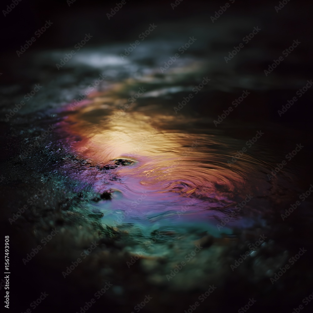 Fototapeta premium Mesmerizing oil slick swirls on water surface