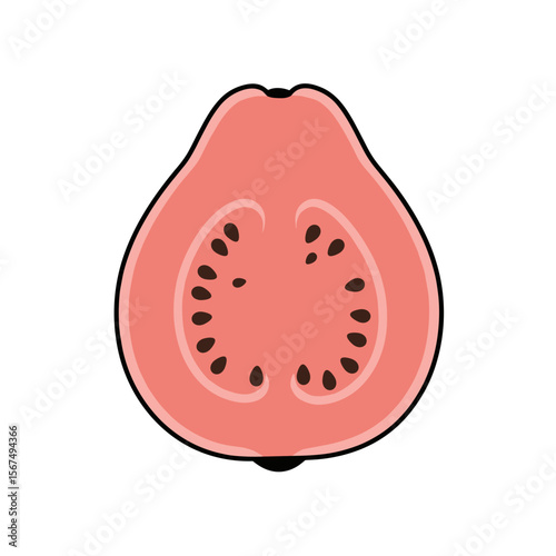 Sliced guava fruit with black seeds on a transparent background, vibrant pink colors, copy space
